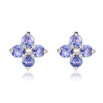 9ct White Gold Round Natural Tanzanite Four Stone Cluster Stud Earrings