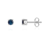 9ct White Gold Round Natural Sapphire Claw Stud Earrings — 4mm