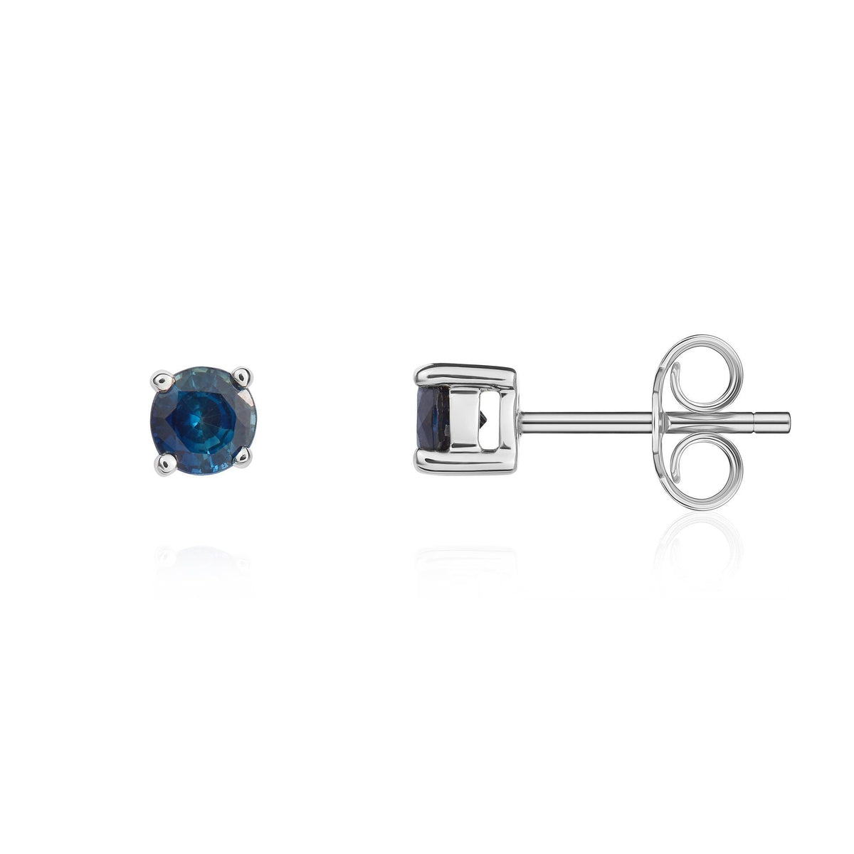 9ct White Gold Round Natural Sapphire Claw Stud Earrings — 4mm