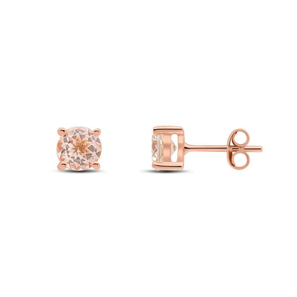 9ct Rose Gold Round Natural Morganite Claw Stud Earrings — 6mm