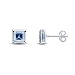 9ct White Gold Square Natural Aquamarine Rubover Stud Earrings — 5mm