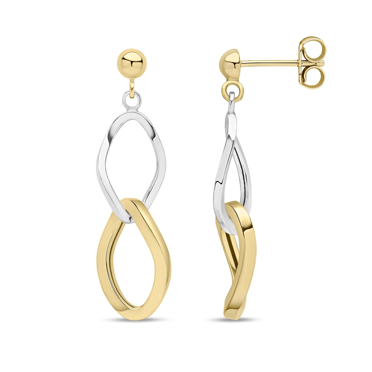 9ct Yellow & White Gold Double Marquise Drop Earrings — 36mm