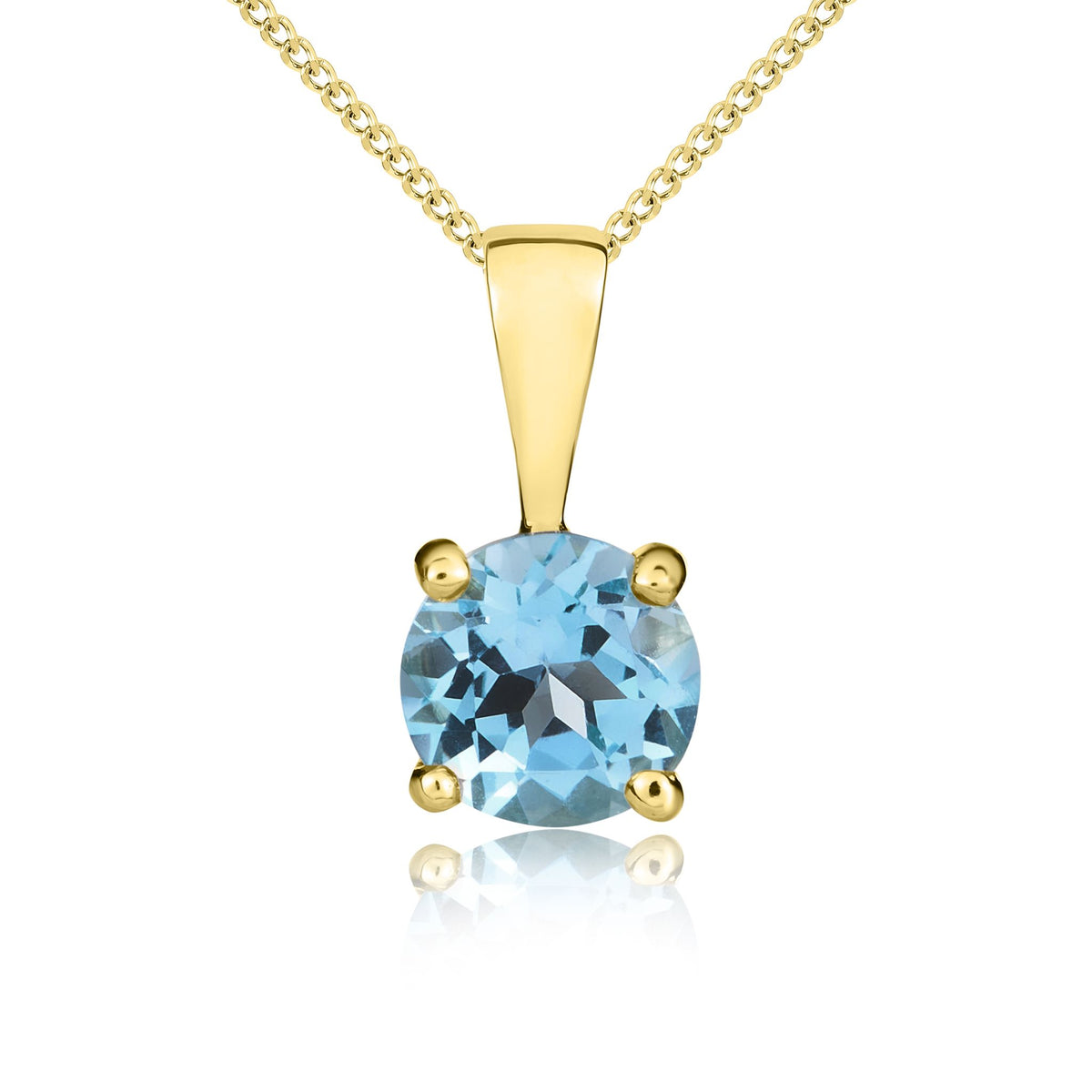 9ct Yellow Gold Round Natural Swiss Blue Topaz Claw Pendant — 5mm