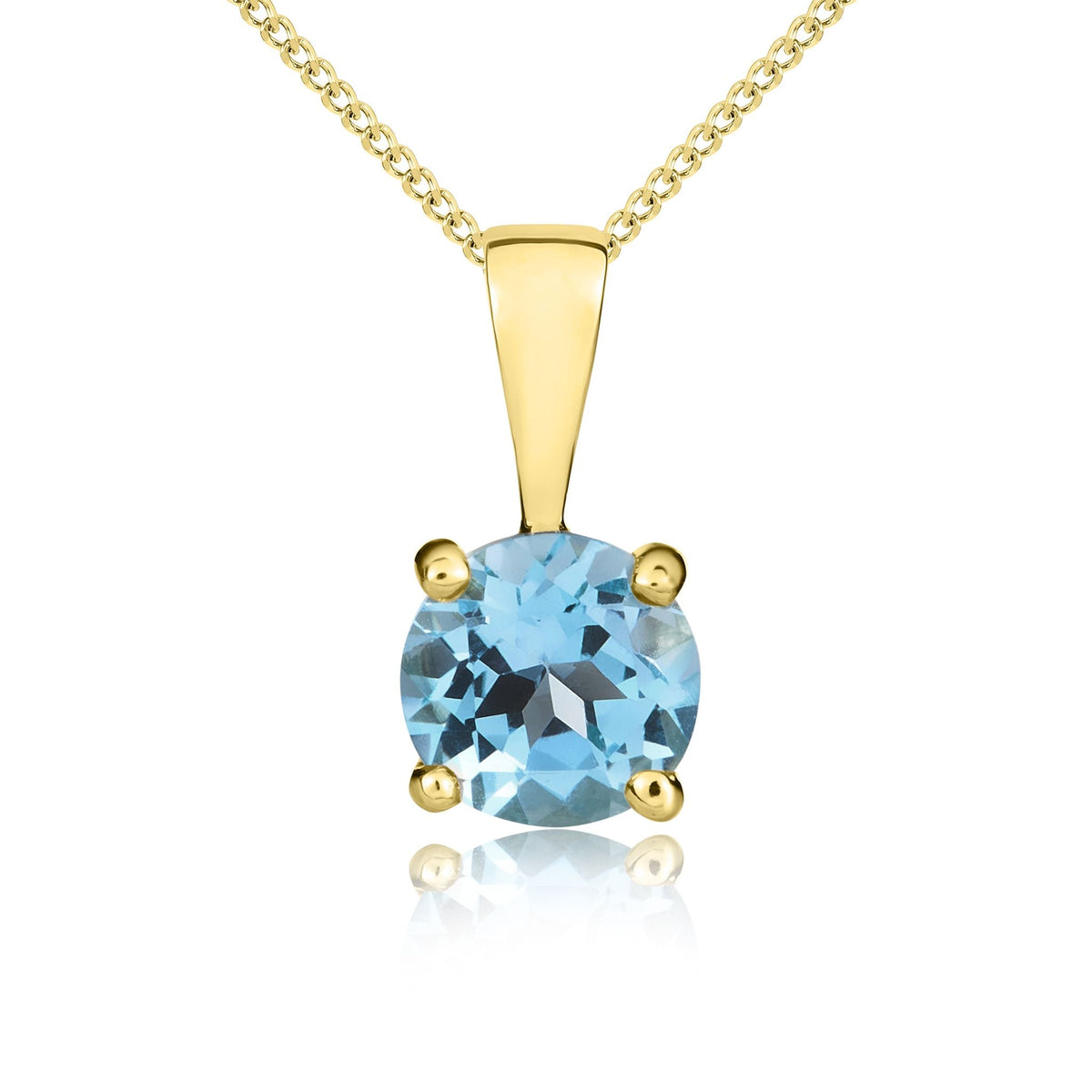 9ct Yellow Gold Round Natural Swiss Blue Topaz Claw Pendant — 5mm