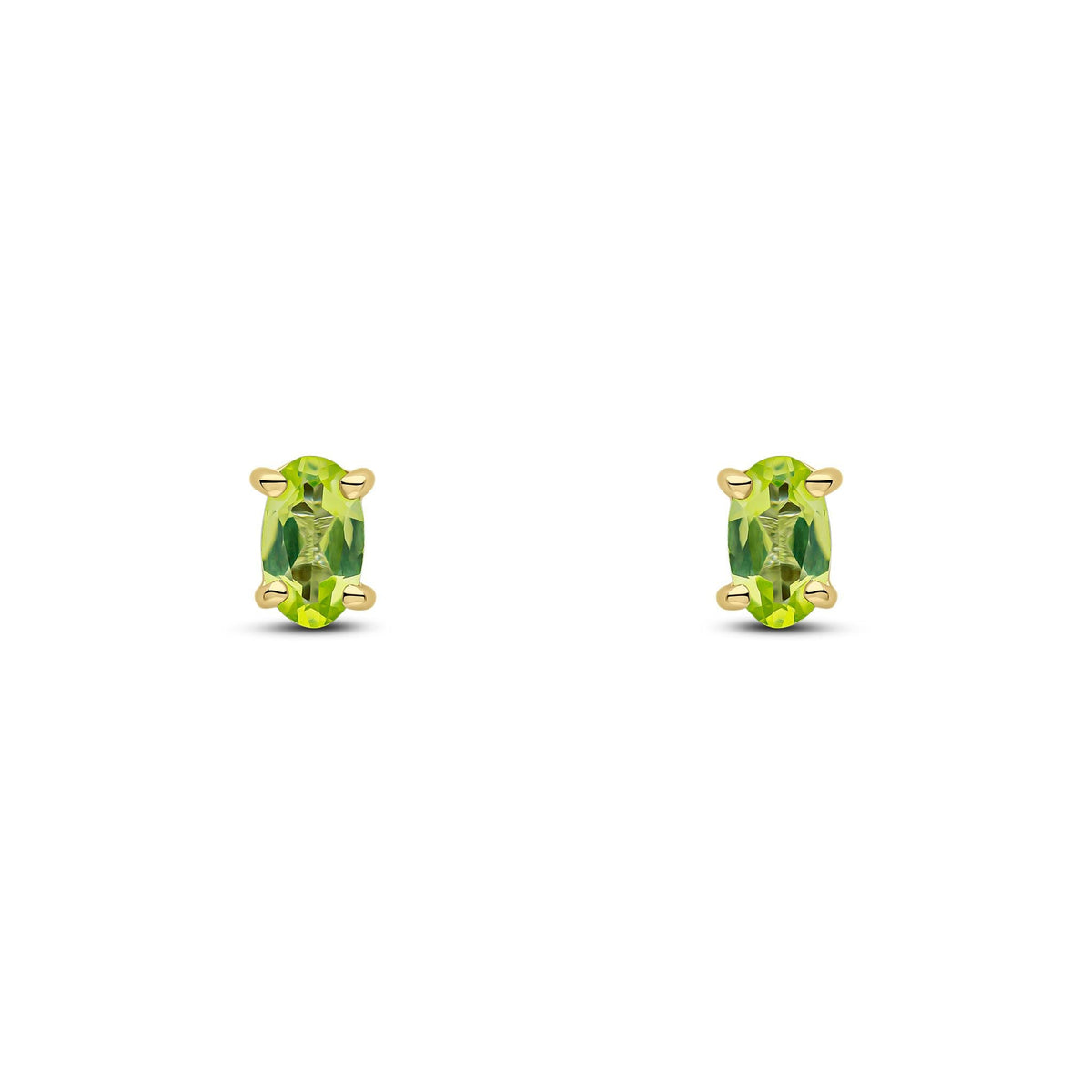 9ct Yellow Gold Oval Natural Peridot Claw Stud Earrings — 5x3mm