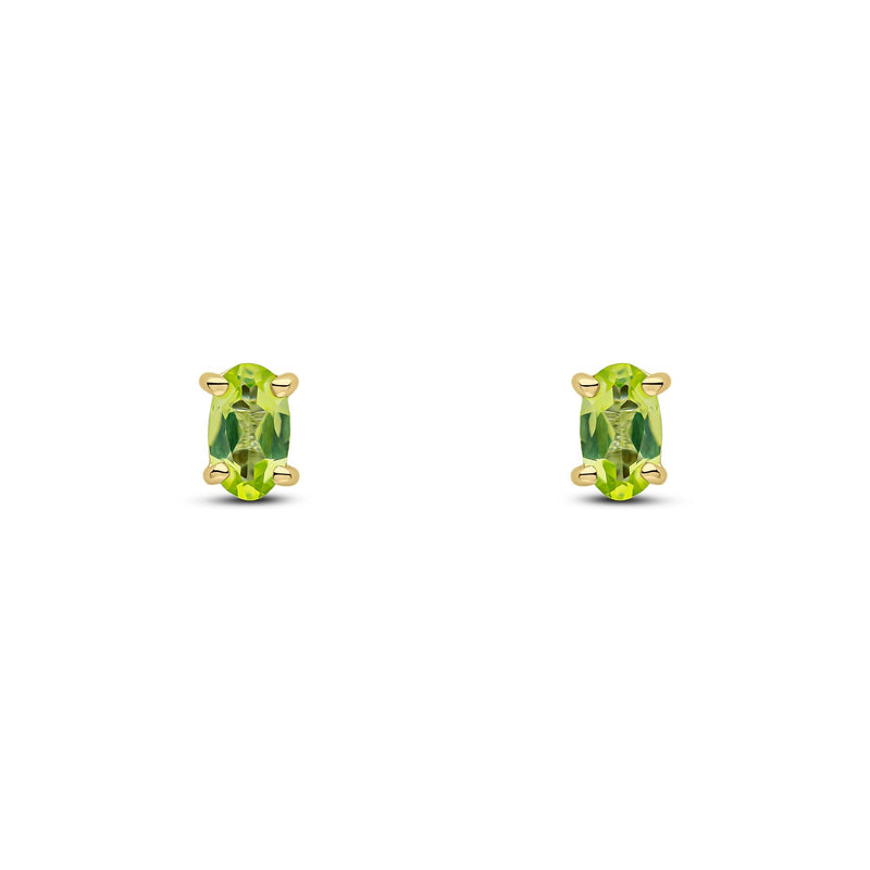 9ct Yellow Gold Oval Natural Peridot Claw Stud Earrings — 5x3mm