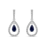 18ct White Gold Pear Shaped Natural Sapphire & Diamond Open Teardrop Drop Earrings