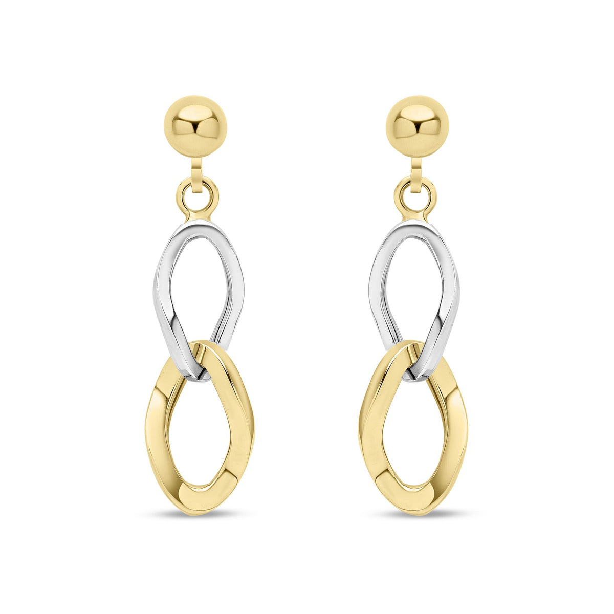 9ct Yellow & White Gold Double Marquise Drop Earrings — 28mm