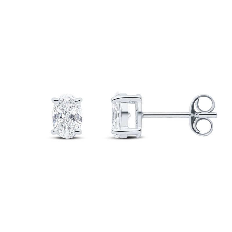9ct White Gold Oval Cubic Zirconia CZ Claw Stud Earrings — 6x4mm