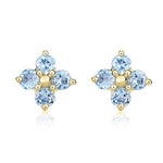 9ct Yellow Gold Round Natural Aquamarine Four Stone Cluster Stud Earrings