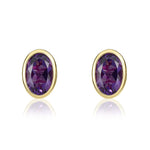 9ct Yellow Gold Oval Natural Amethyst Rubover Stud Earrings — 6x4mm