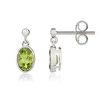 9ct White Gold Oval Natural Peridot Rubover Drop Earrings — 6x4mm