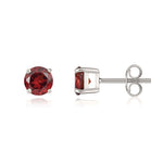 9ct White Gold Round Natural Garnet Claw Set Stud Earrings — 5mm