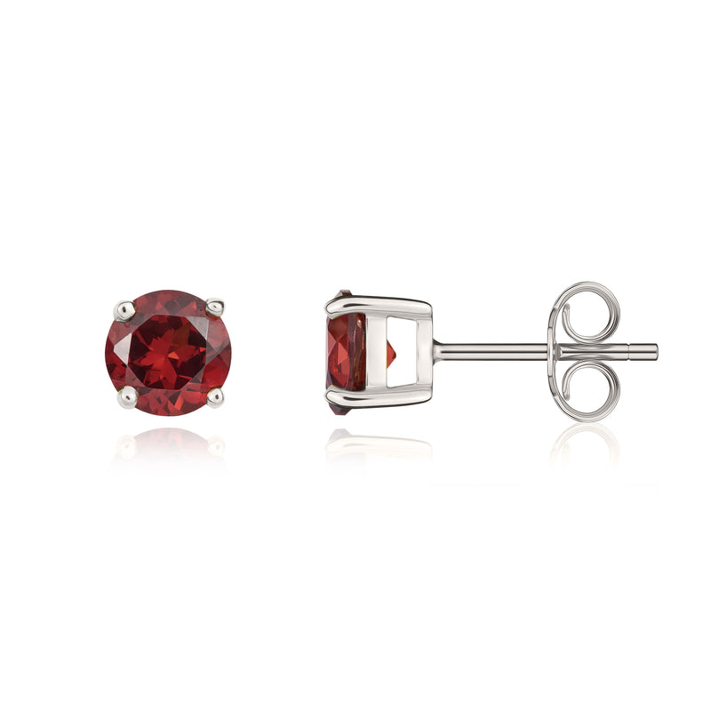 9ct White Gold Round Natural Garnet Claw Set Stud Earrings — 5mm