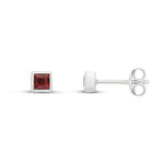 9ct White Gold Square Natural Garnet Rubover Stud Earrings — 3mm