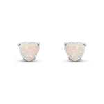 9ct White Gold Heart Natural Opal Claw Stud Earrings