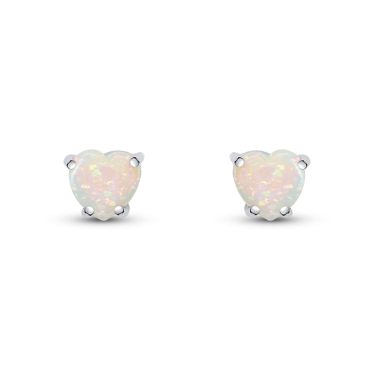 9ct White Gold Heart Natural Opal Claw Stud Earrings