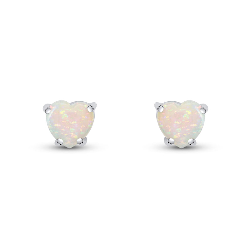 9ct White Gold Heart Natural Opal Claw Stud Earrings