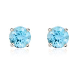 9ct White Gold Round Natural Swiss Blue Topaz Claw Set Stud Earrings — 5mm