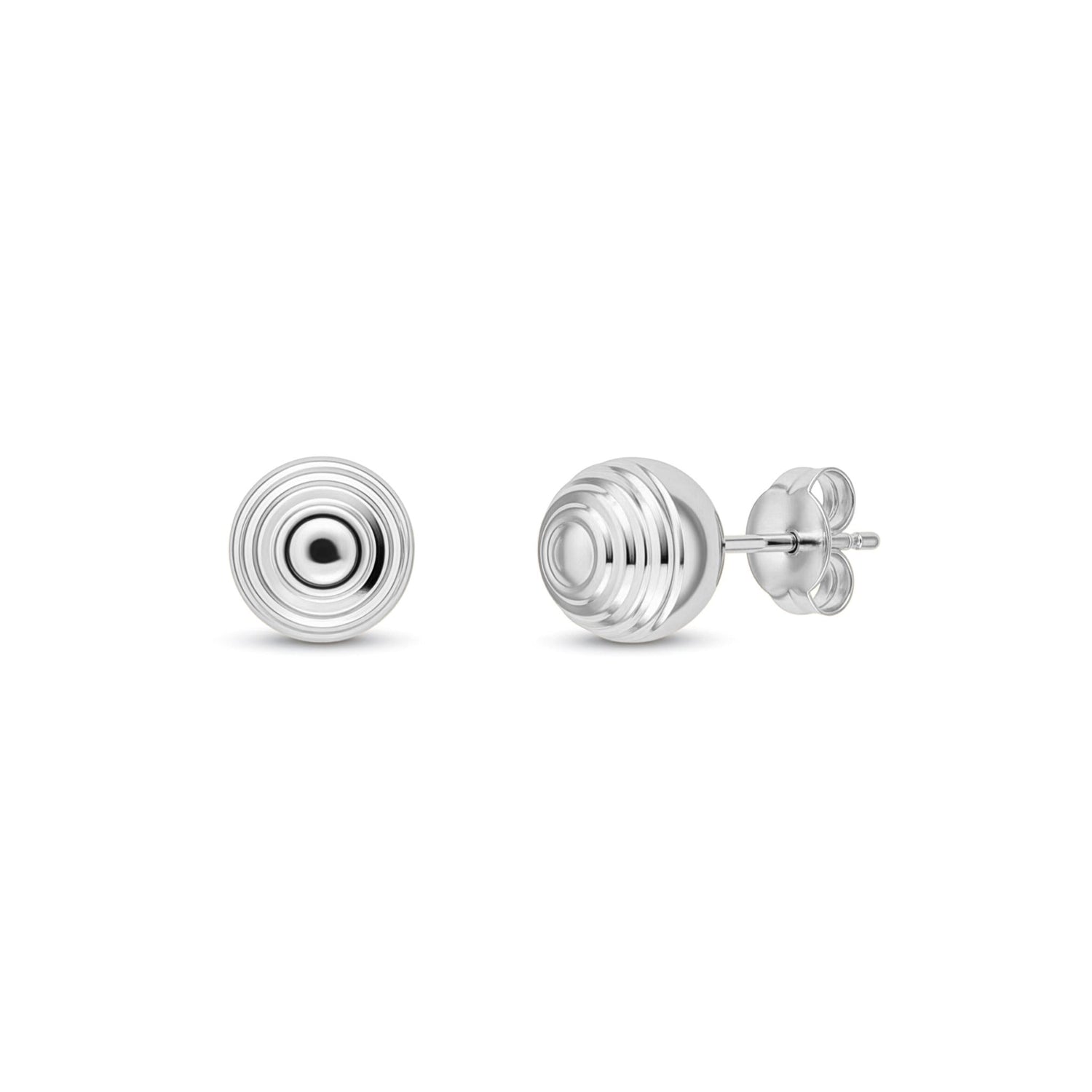 9ct White Gold Ripple Disc Stud Earrings — 7mm