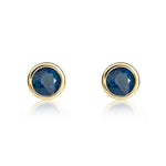 9ct Yellow Gold Round Natural Sapphire Rubover Stud Earrings — 4mm