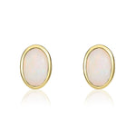 9ct Yellow Gold Oval Natural Opal Rubover Stud Earrings — 6x4mm