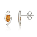9ct White Gold Oval Natural Citrine 'Eye' Stud Earrings — 6x4mm
