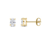 9ct Yellow Gold Oval Cubic Zirconia CZ Claw Stud Earrings — 6x4mm
