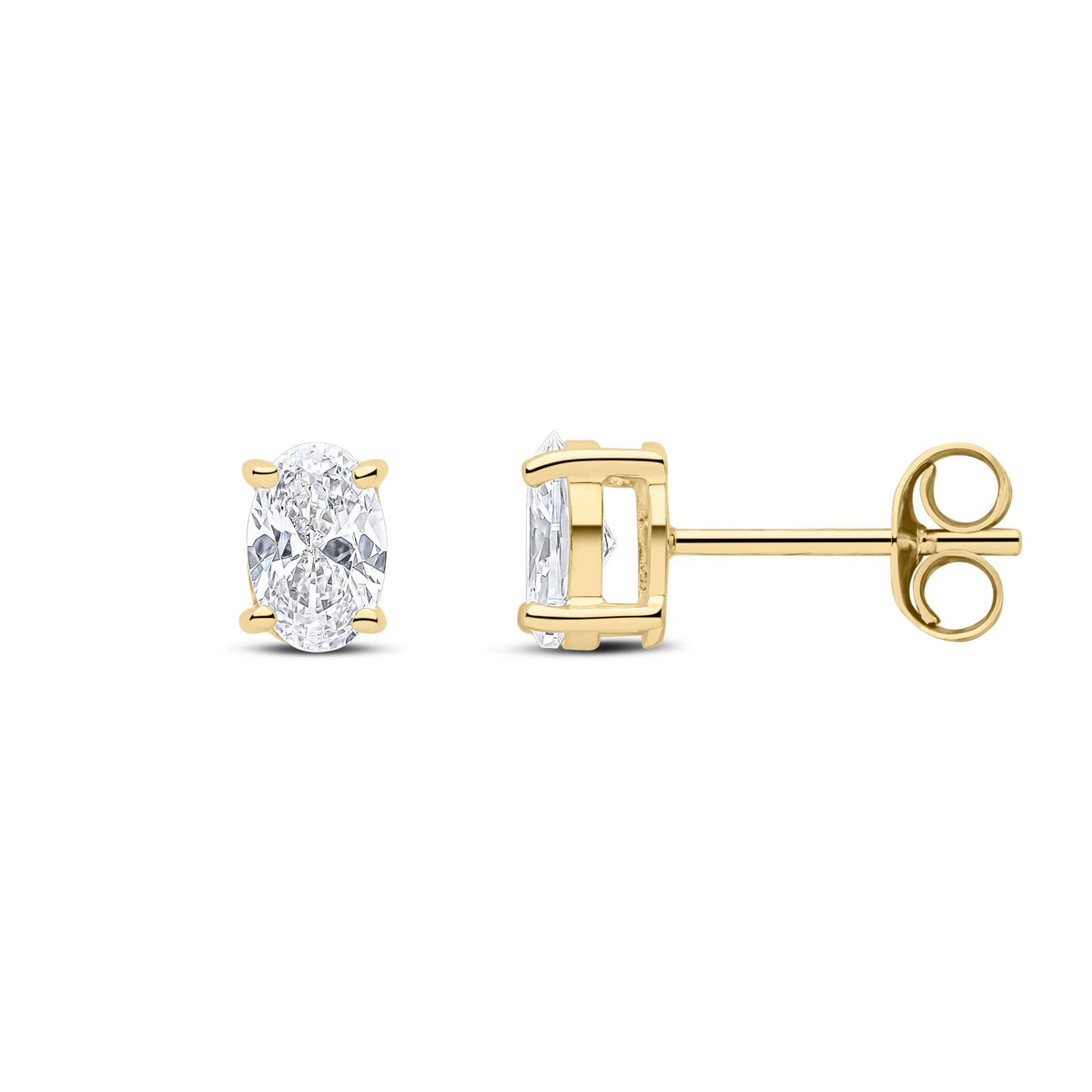 9ct Yellow Gold Oval Cubic Zirconia CZ Claw Stud Earrings — 6x4mm