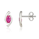 9ct White Gold Oval Natural Ruby 'Eye' Stud Earrings — 6x4mm