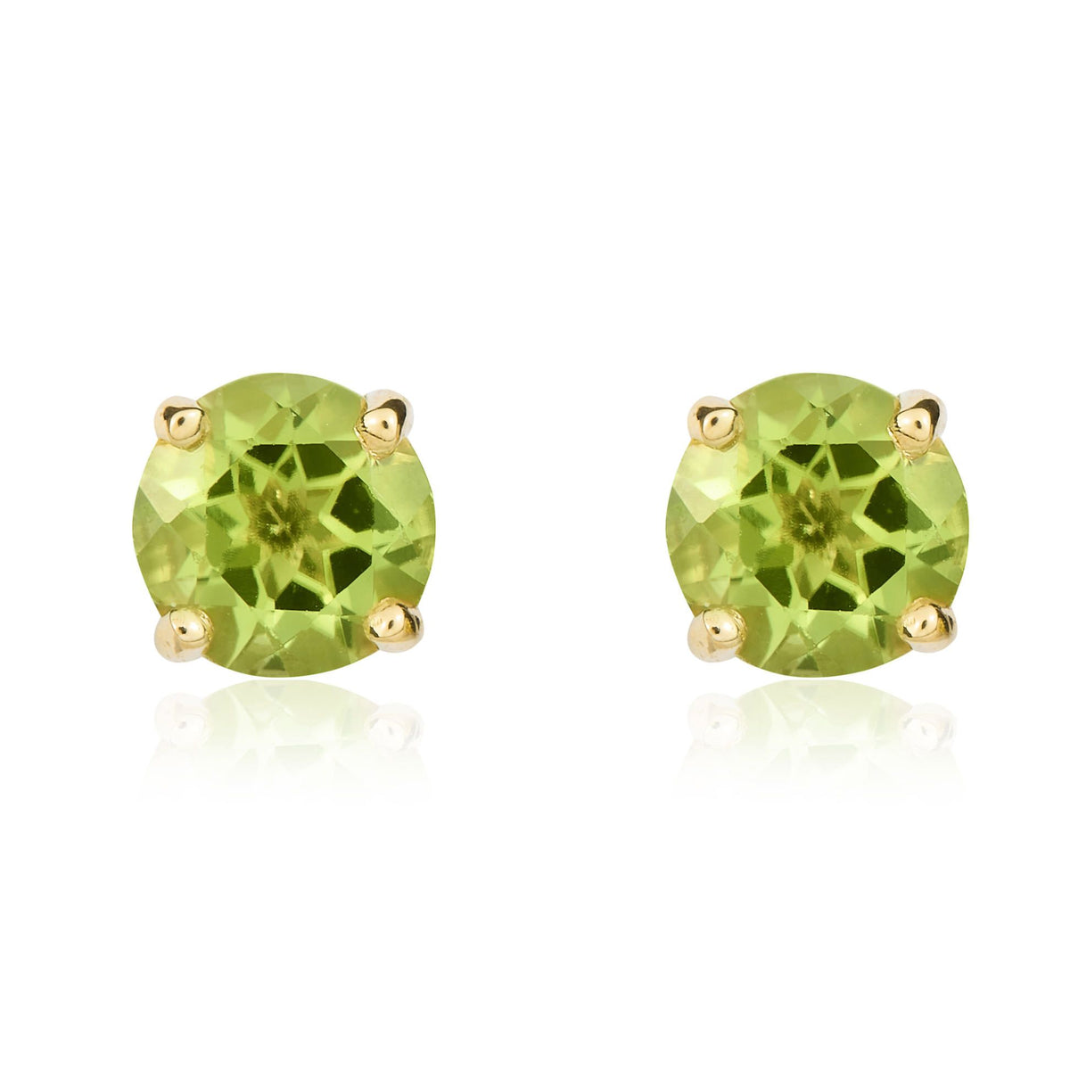 9ct Yellow Gold Round Natural Peridot Claw Set Stud Earrings — 5mm