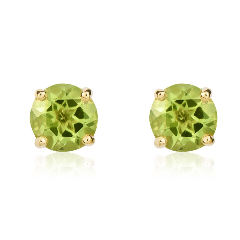 9ct Yellow Gold Round Natural Peridot Claw Stud Earrings — 5mm