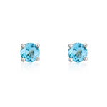 9ct White Gold Round Natural Swiss Blue Topaz 4 Claw Stud Earrings — 4mm