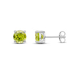 9ct White Gold Round Natural Peridot Claw Set Stud Earrings — 6mm