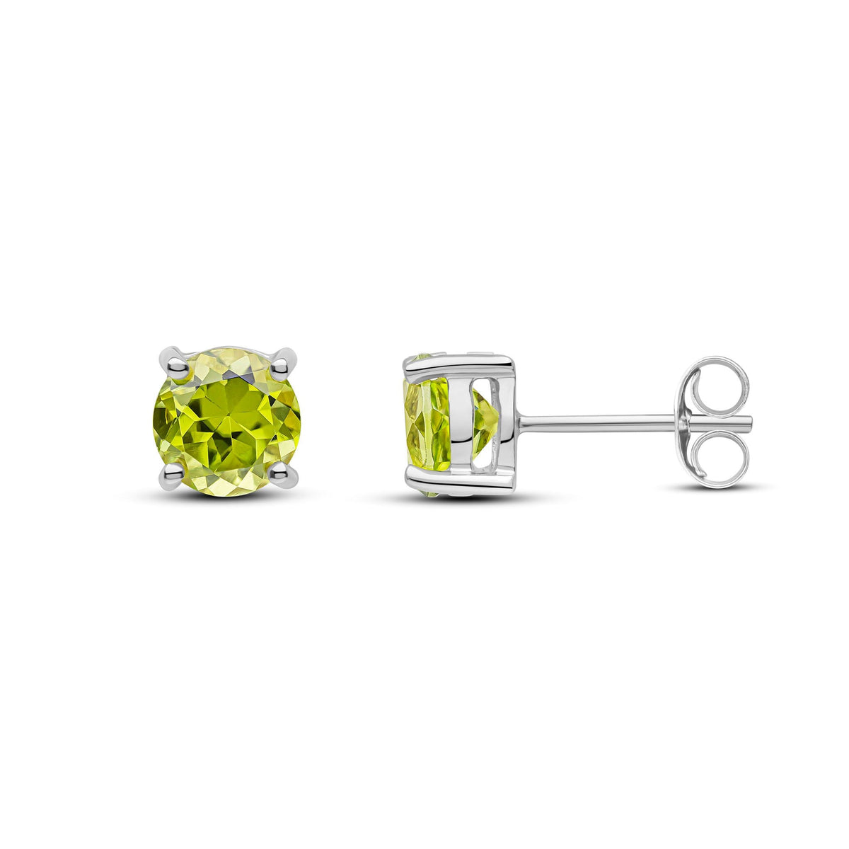 9ct White Gold Round Natural Peridot Claw Set Stud Earrings — 6mm