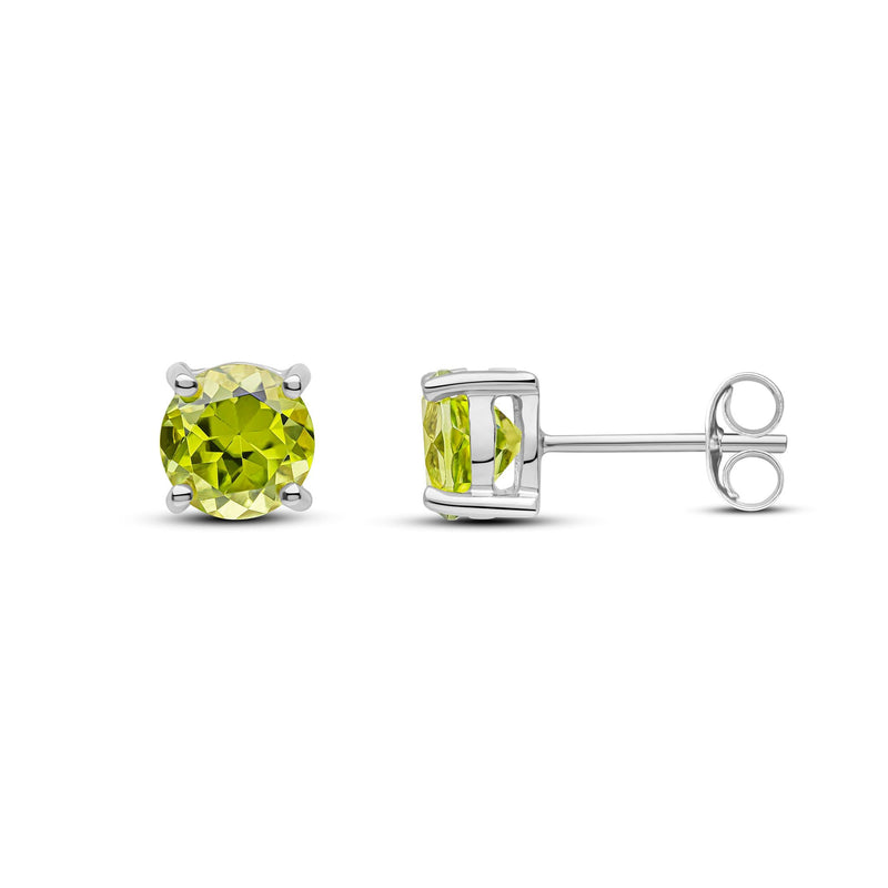 9ct White Gold Round Natural Peridot Claw Set Stud Earrings — 6mm