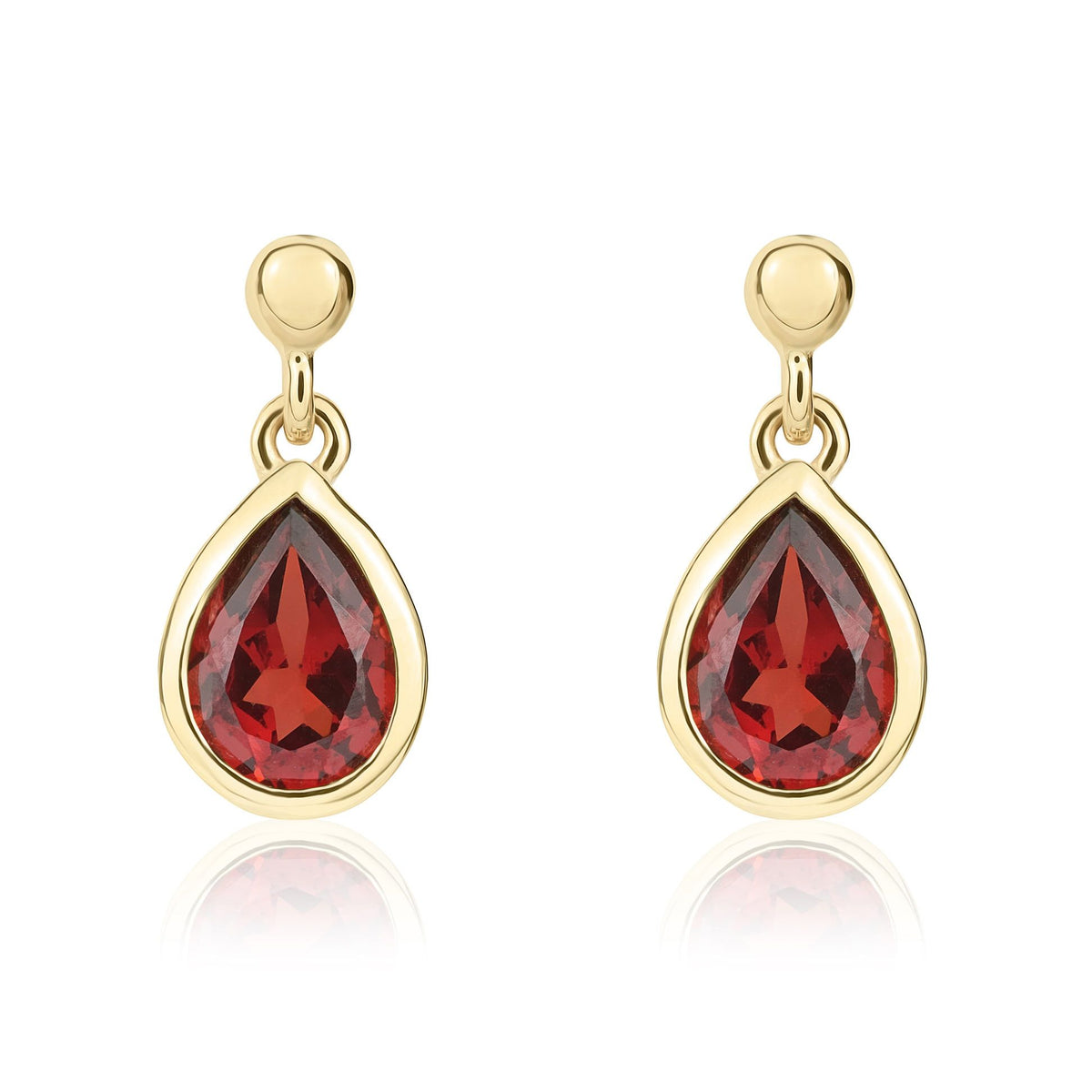 9ct Yellow Gold Pear Shaped Rubover Drop Earrings — 7x5mm