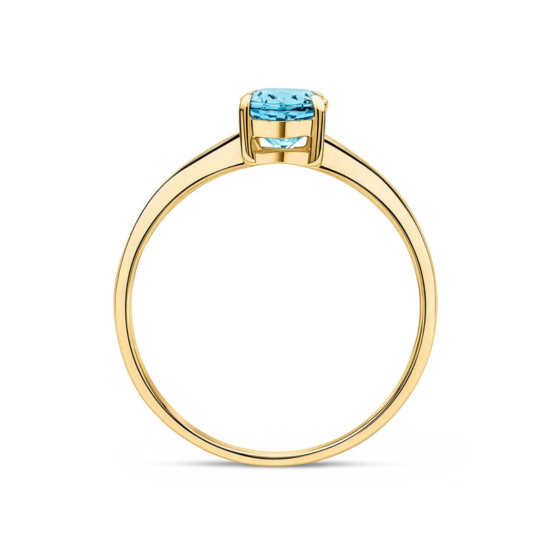 9ct Yellow Gold Oval Natural Swiss Blue Topaz Claw Single Stone Ring — 7x5mm