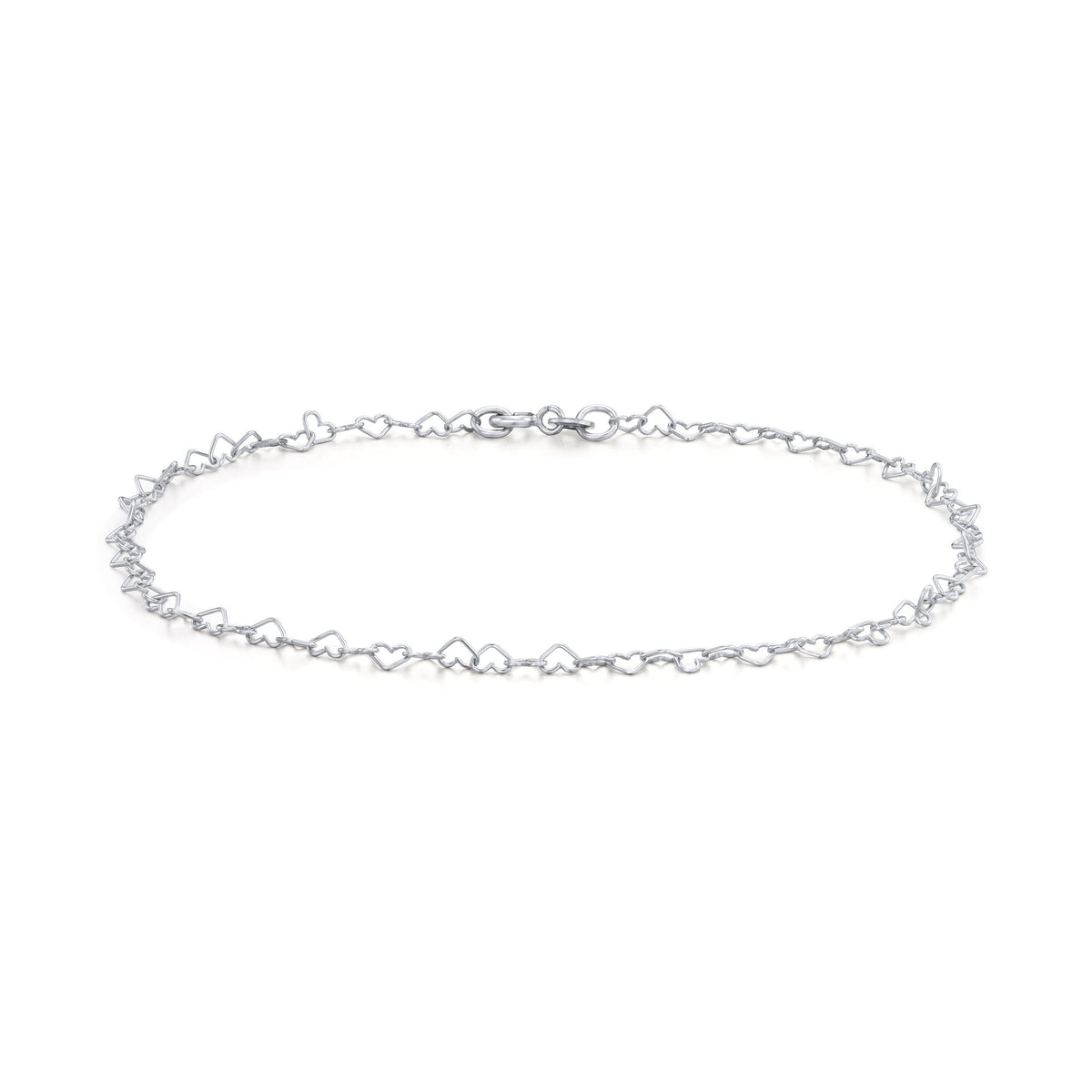 9ct White Gold Open Heart Link Anklet — 3.5mm