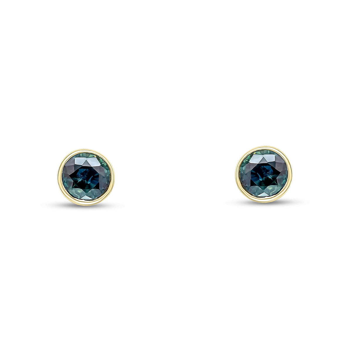 9ct Yellow Gold Round Natural Sapphire Rubover Stud Earrings — 5mm