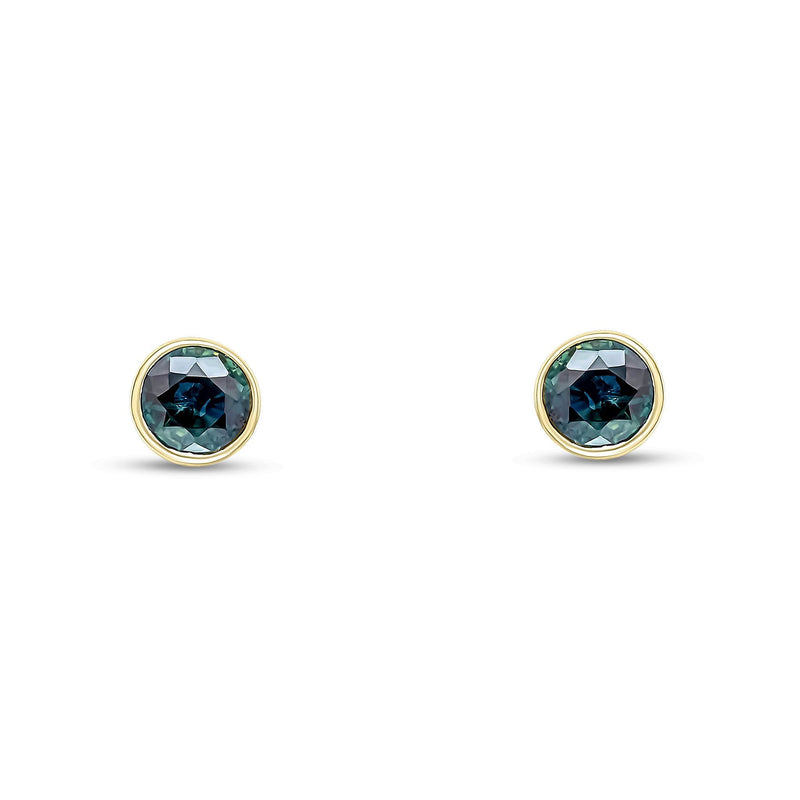 9ct Yellow Gold Round Natural Sapphire Rubover Stud Earrings — 5mm