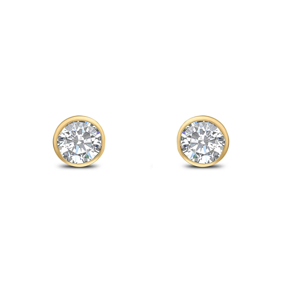 9ct Yellow Gold Round Cubic Zirconia CZ Rubover Stud Earrings — 5mm
