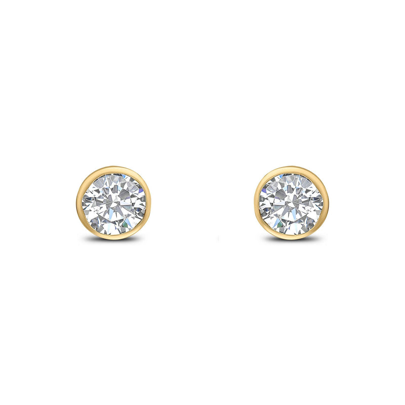 9ct Yellow Gold Round Cubic Zirconia CZ Rubover Stud Earrings — 5mm