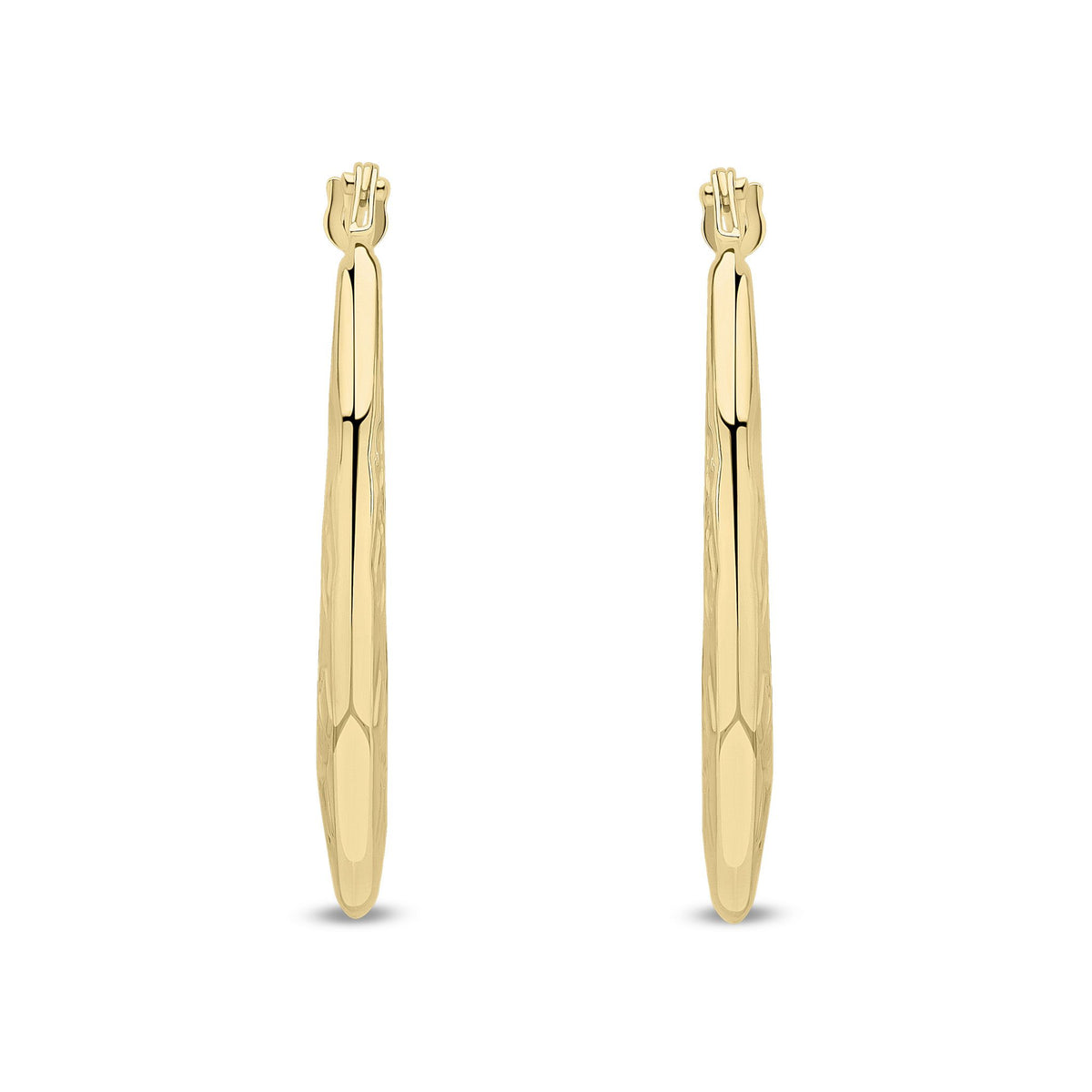 9ct Yellow Gold Diamond Cut Tapered Oval Hoop Earrings