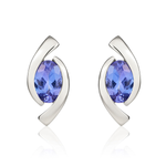 9ct White Gold Oval Natural Tanzanite 'Eye' Stud Earrings — 6x4mm