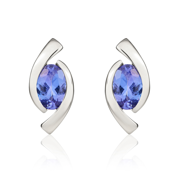 9ct White Gold Oval Natural Tanzanite 'Eye' Stud Earrings — 6x4mm