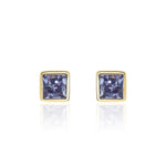 9ct Yellow Gold Square Natural Tanzanite Rubover Stud Earrings — 3mm