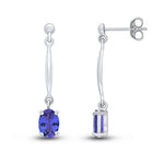 9ct White Gold Oval Natural Tanzanite Claw Bar Drop Earrings — 7x5mm