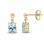 9ct Yellow Gold Oval Natural Aquamarine Claw Drop Earrings — 7x5mm
