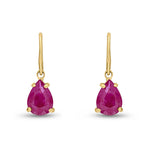9ct Yellow Gold Pear Shaped Natural Ruby Claw Wire Hook Drop Earrings
